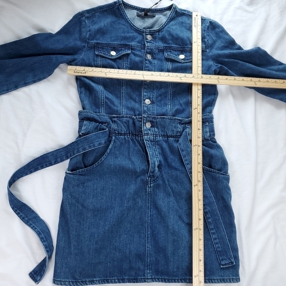 Hudson Blouson Sleeve Paper Bag Denim Longsleeve Dress - Medium Indigo Blue - Picture 8 of 16